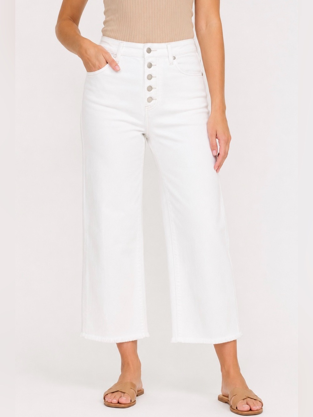 NWT Judy Blue White Wide Leg Crop Jeans High Rise Button Fly Women’s 11/30
